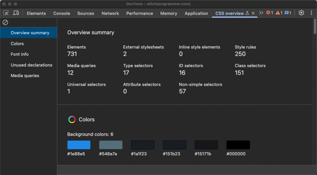 Screenshot of CSS Overview tab