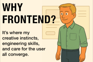 Elliottprogrammer avatar cartoon with "Why Frontend?" text.